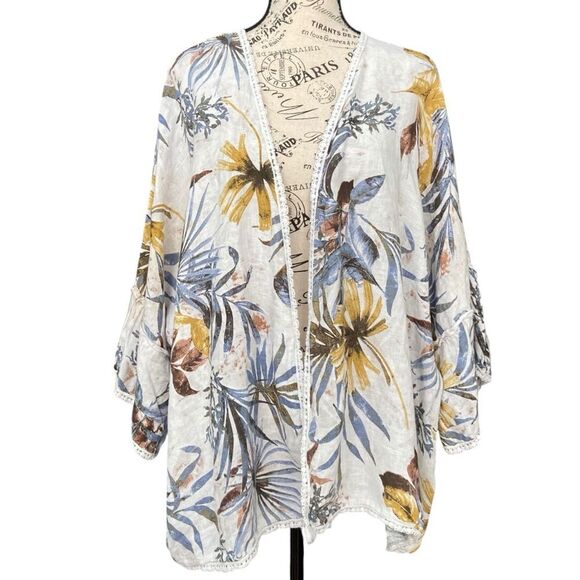 Francesca Bettini Open Front Floral Cardigan Made in Italy 100% Linen Size OS - Picture 1 of 7